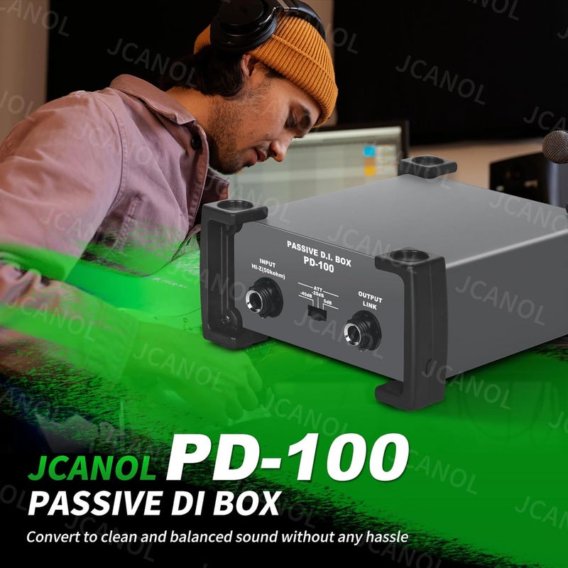 JCANOL PD100 Stereo Passive DI Box Unit Hum Eliminator with GND switch, Input Attenuator to Connect Guitar & Bass, 1/4" instrument Direct Box to Balanced & Unbalanced XLR - Image 2